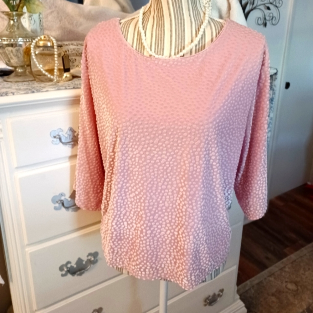 Apt 9 soft pink textured 3/4 sleeve 💕 velvet pot a dot, size L,  NWOT
